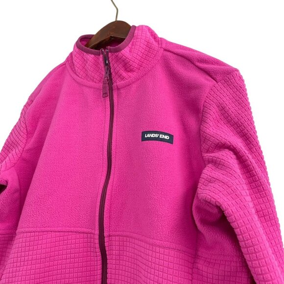 Lands' End Pink Grid Fleece Full Zip Up Jacket Womens Size Large Outdoor Casual - Picture 3 of 10